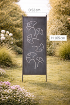 Stele mit Ginkgo Blättern grau H165 x B52 cm + H205cm x B66cm Garten 2Größen wählbar