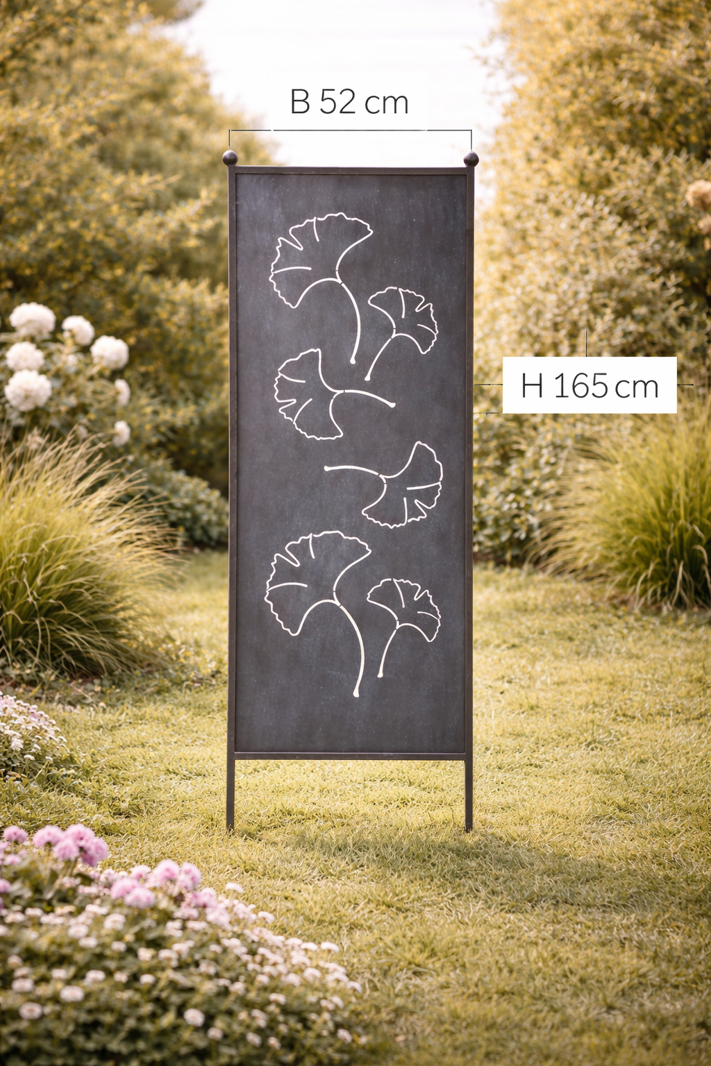Stele mit Ginkgo Blättern grau H165 x B52 cm + H205cm x B66cm Garten 2Größen wählbar