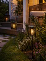 Lade das Bild in den Galerie-Viewer, Solar Gartenstecker Jerard Schwarz 70 cm – LED Solarleuchte mit 10 warmweißen LEDs – IP44, dekorative Solar Gartenbeleuchtung für Beete, Wege, Rasen &amp; Terrasse

