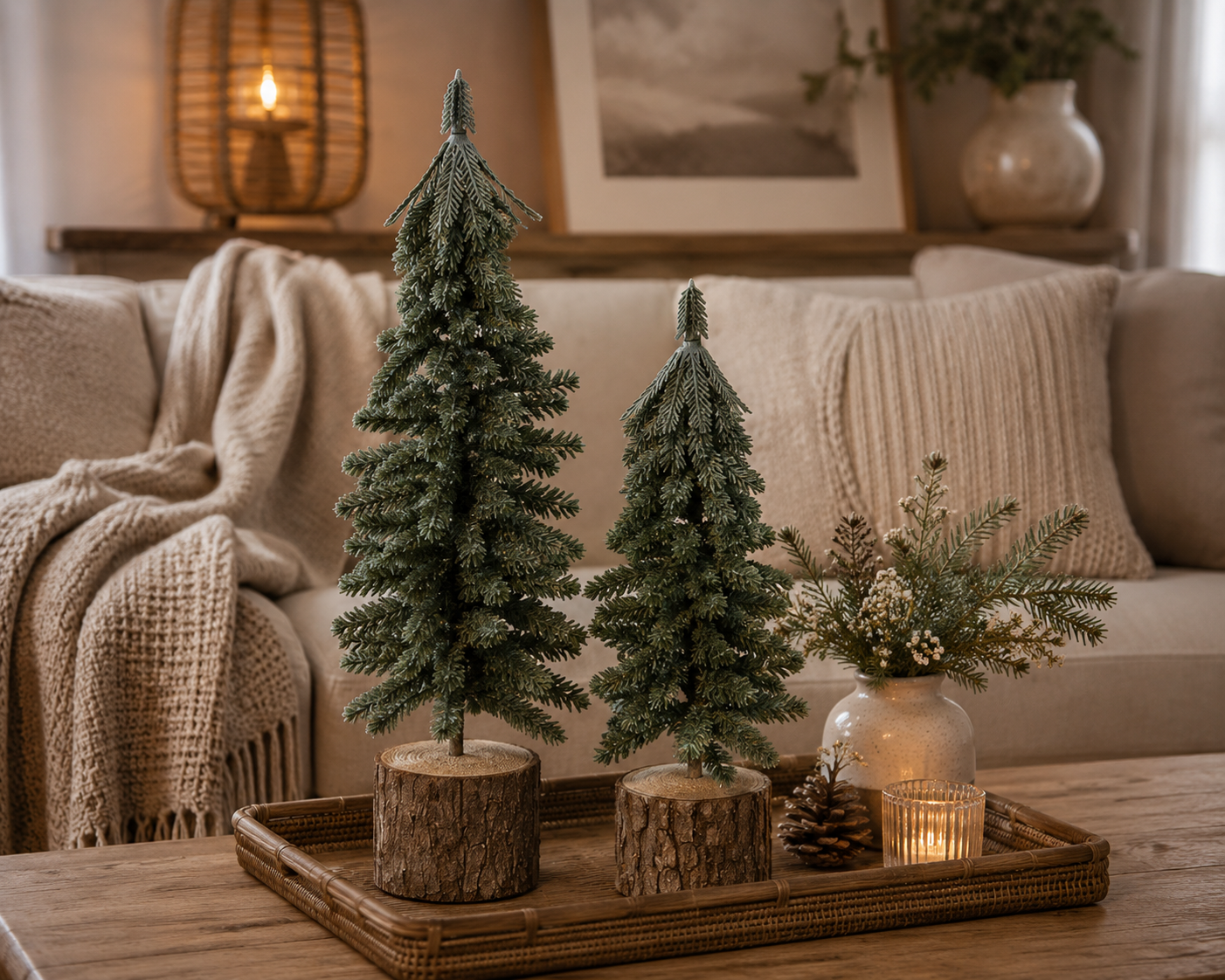 Tannenbaum grün auf Baumstumpf künstlich Tanne H25+30cm 2Größen wählbar