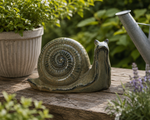 Lade das Bild in den Galerie-Viewer, Schnecke grau/grün Steingut glasiert Figur Skulptur Garten 30x14cm H17cm
