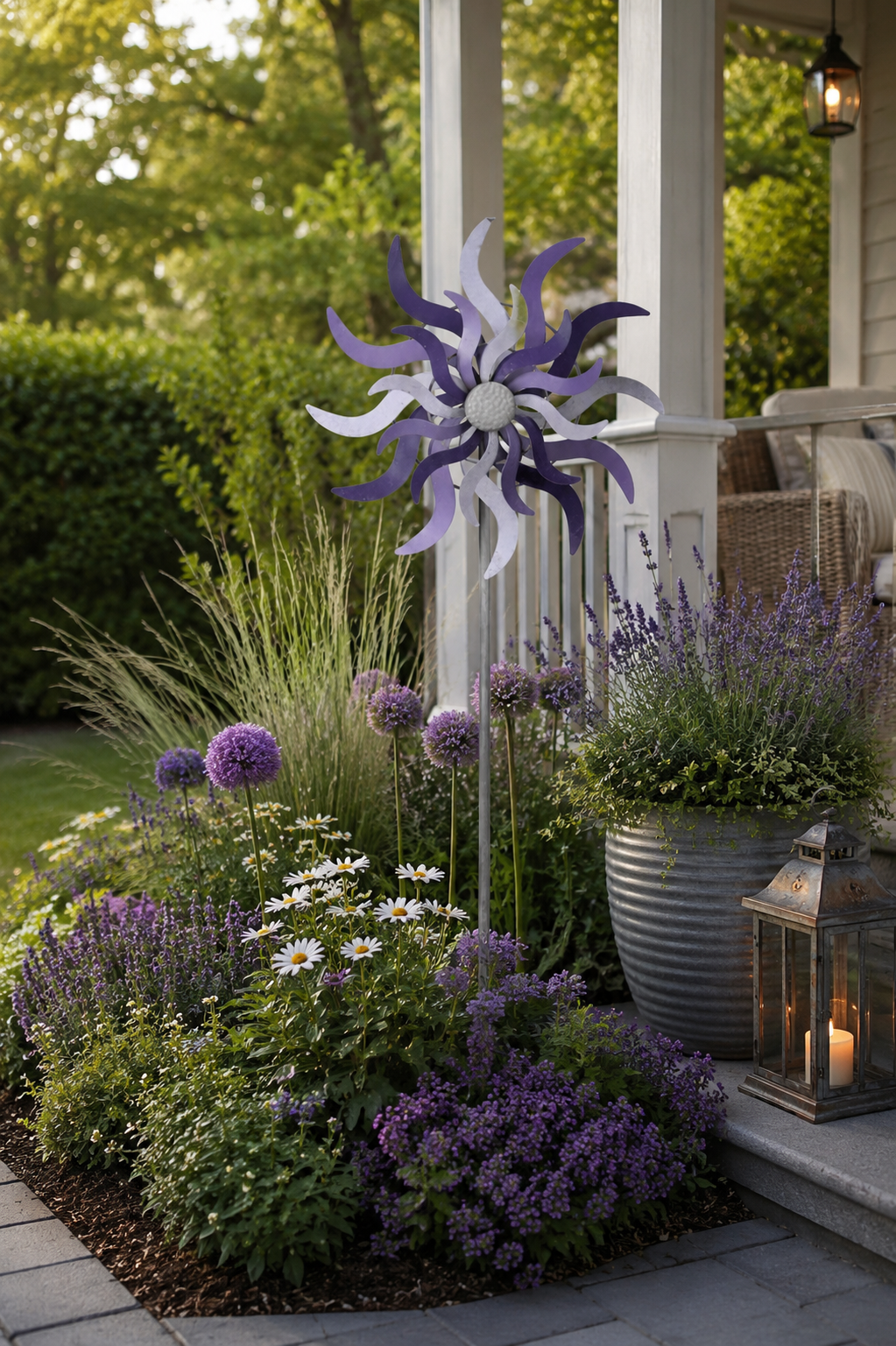 Windrad Metall Windspiel Doppelt Gartendeko Windmühle Gartenstecker flieder/lila Ø39x15cm H157cm