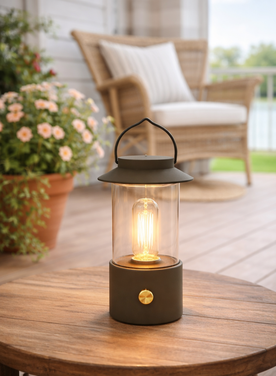 LED Laterne IP44 Warmweiß dimmbar USB sand Taupe 9x H24cm Warmweißes Licht, stufenlos dimmbar, IP44, USB-Anschluss Innen & Außen