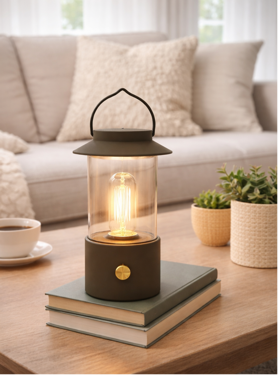 LED Laterne IP44 Warmweiß dimmbar USB sand Taupe 9x H24cm Warmweißes Licht, stufenlos dimmbar, IP44, USB-Anschluss Innen & Außen