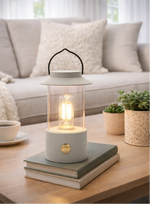 Lade das Bild in den Galerie-Viewer, LED Laterne IP44 Warmweiß dimmbar USB matt olive 9x H24cm Warmweißes Licht, stufenlos dimmbar, IP44, USB-Anschluss Innen &amp; Außen
