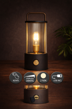 Lade das Bild in den Galerie-Viewer, LED Laterne IP44 Warmweiß dimmbar USB matt schwarz 11x H25cm Warmweißes Licht, stufenlos dimmbar, IP44, USB-Anschluss Innen &amp; Außen
