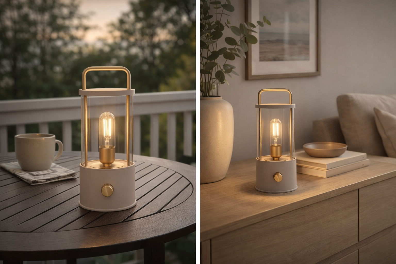 LED Laterne IP44 Warmweiß dimmbar USB matt sand 11x H25cm Warmweißes Licht, stufenlos dimmbar, IP44, USB-Anschluss Innen & Außen