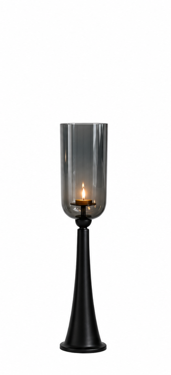 Kerzenständer Säule schwarz mit Glas Hurricane – Windlicht aus Metall & Glas – H78 / H93 / H110 cm – Eleganter Boden-Kerzenhalter für Wohnzimmer, Flur & Eventdekoration 3Größen wählbar