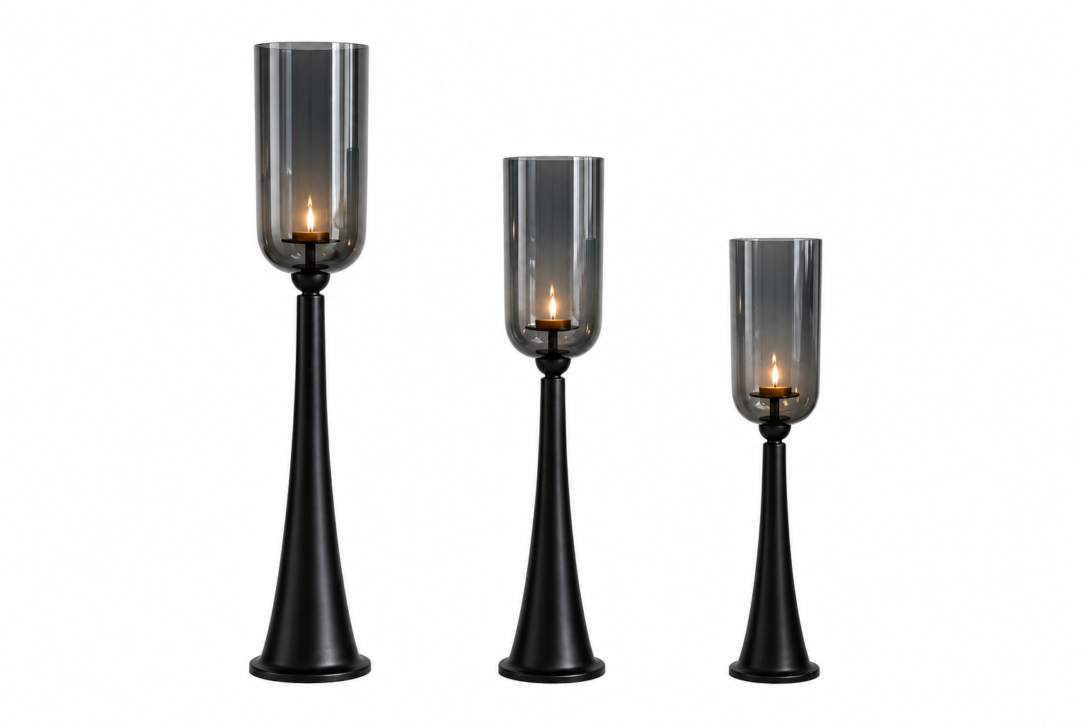 Kerzenständer Säule schwarz mit Glas Hurricane – Windlicht aus Metall & Glas – H78 / H93 / H110 cm – Eleganter Boden-Kerzenhalter für Wohnzimmer, Flur & Eventdekoration 3Größen wählbar