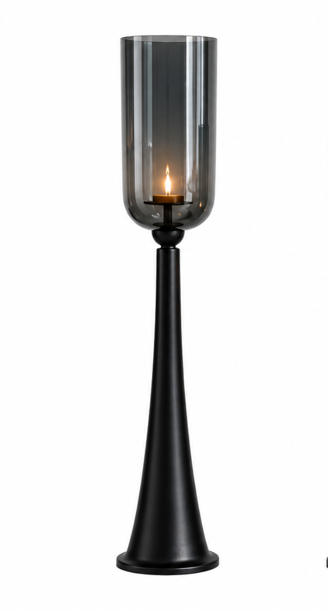 Kerzenständer Säule schwarz mit Glas Hurricane – Windlicht aus Metall & Glas – H78 / H93 / H110 cm – Eleganter Boden-Kerzenhalter für Wohnzimmer, Flur & Eventdekoration 3Größen wählbar
