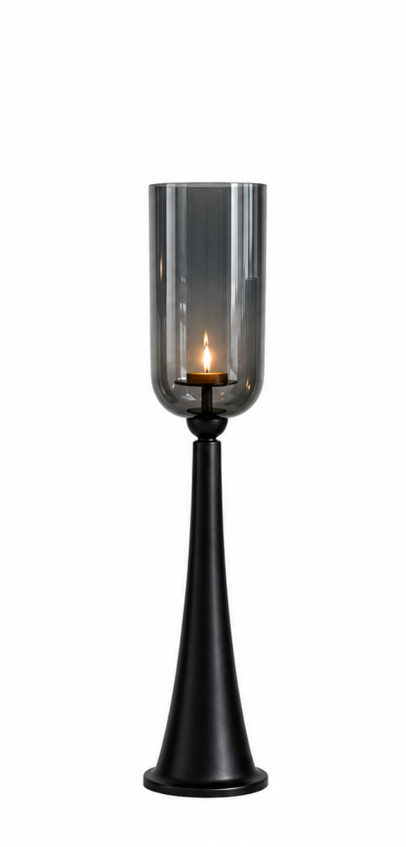 Kerzenständer Säule schwarz mit Glas Hurricane – Windlicht aus Metall & Glas – H78 / H93 / H110 cm – Eleganter Boden-Kerzenhalter für Wohnzimmer, Flur & Eventdekoration 3Größen wählbar
