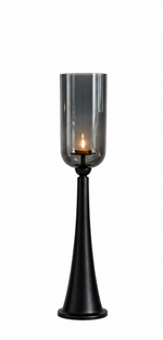 Lade das Bild in den Galerie-Viewer, Kerzenständer Säule schwarz mit Glas Hurricane – Windlicht aus Metall &amp; Glas – H78 / H93 / H110 cm – Eleganter Boden-Kerzenhalter für Wohnzimmer, Flur &amp; Eventdekoration 3Größen wählbar
