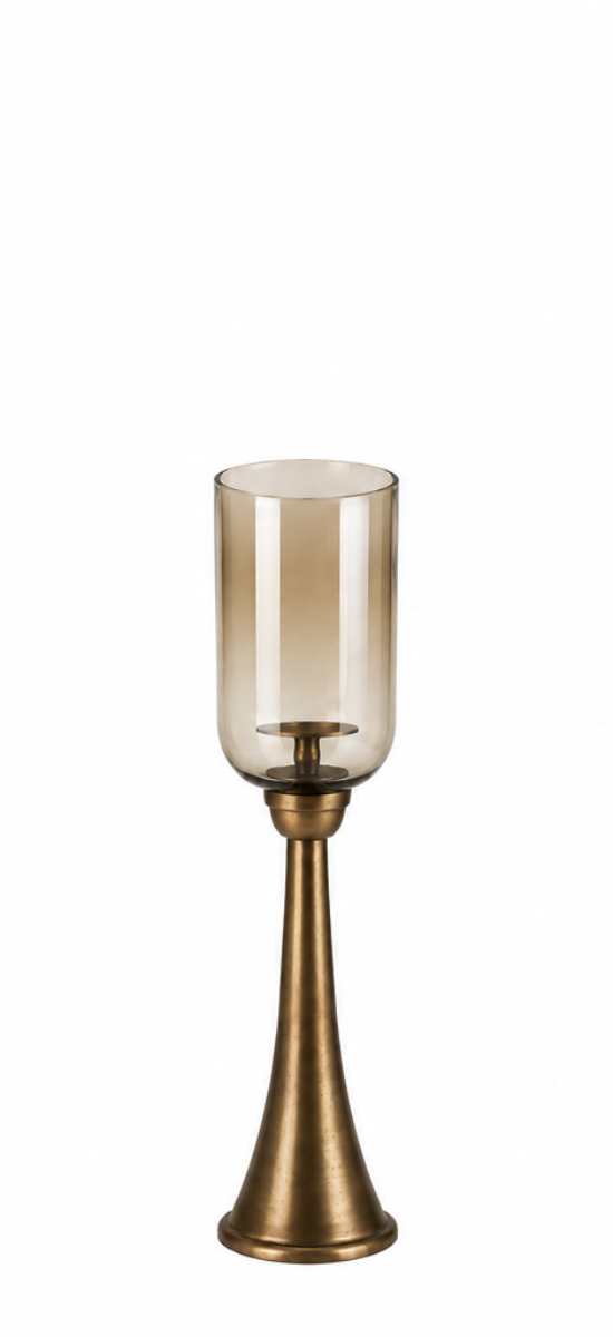 Kerzenständer Säule Bronze mit Glas Hurricane – Windlicht aus Metall & Glas – H78 / H93 / H110 cm – Eleganter Boden-Kerzenhalter für Wohnzimmer, Flur & Eventdekoration 3Größen wählbar