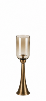 Lade das Bild in den Galerie-Viewer, Kerzenständer Säule Bronze mit Glas Hurricane – Windlicht aus Metall &amp; Glas – H78 / H93 / H110 cm – Eleganter Boden-Kerzenhalter für Wohnzimmer, Flur &amp; Eventdekoration 3Größen wählbar
