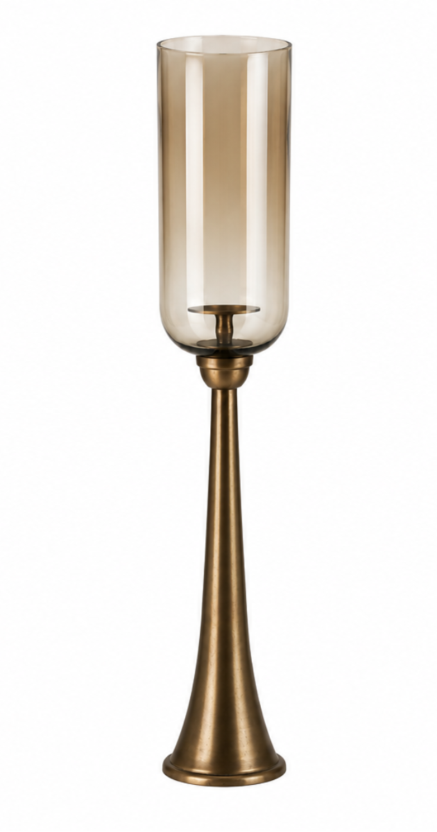 Kerzenständer Säule Bronze mit Glas Hurricane – Windlicht aus Metall & Glas – H78 / H93 / H110 cm – Eleganter Boden-Kerzenhalter für Wohnzimmer, Flur & Eventdekoration 3Größen wählbar