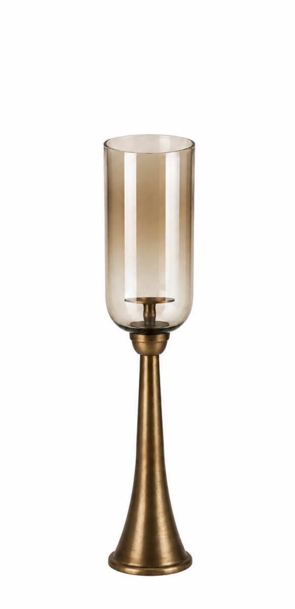 Kerzenständer Säule Bronze mit Glas Hurricane – Windlicht aus Metall & Glas – H78 / H93 / H110 cm – Eleganter Boden-Kerzenhalter für Wohnzimmer, Flur & Eventdekoration 3Größen wählbar