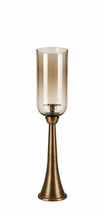Lade das Bild in den Galerie-Viewer, Kerzenständer Säule Bronze mit Glas Hurricane – Windlicht aus Metall &amp; Glas – H78 / H93 / H110 cm – Eleganter Boden-Kerzenhalter für Wohnzimmer, Flur &amp; Eventdekoration 3Größen wählbar
