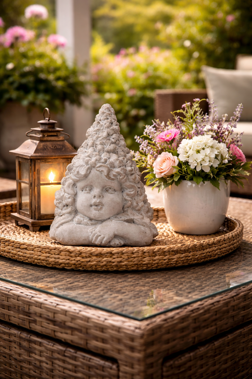 Fee Gartendeko Figuren Gartenfiguren Ø11,5x11cm H14cm Statue Elfen Skulptur Zement grau gewischt