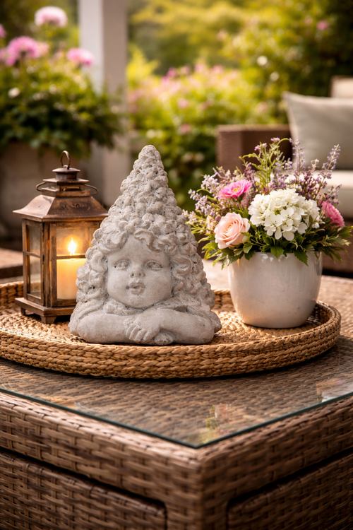 Fee Gartendeko Figuren Gartenfiguren Ø11,5x11cm H14cm Statue Elfen Skulptur Zement grau gewischt