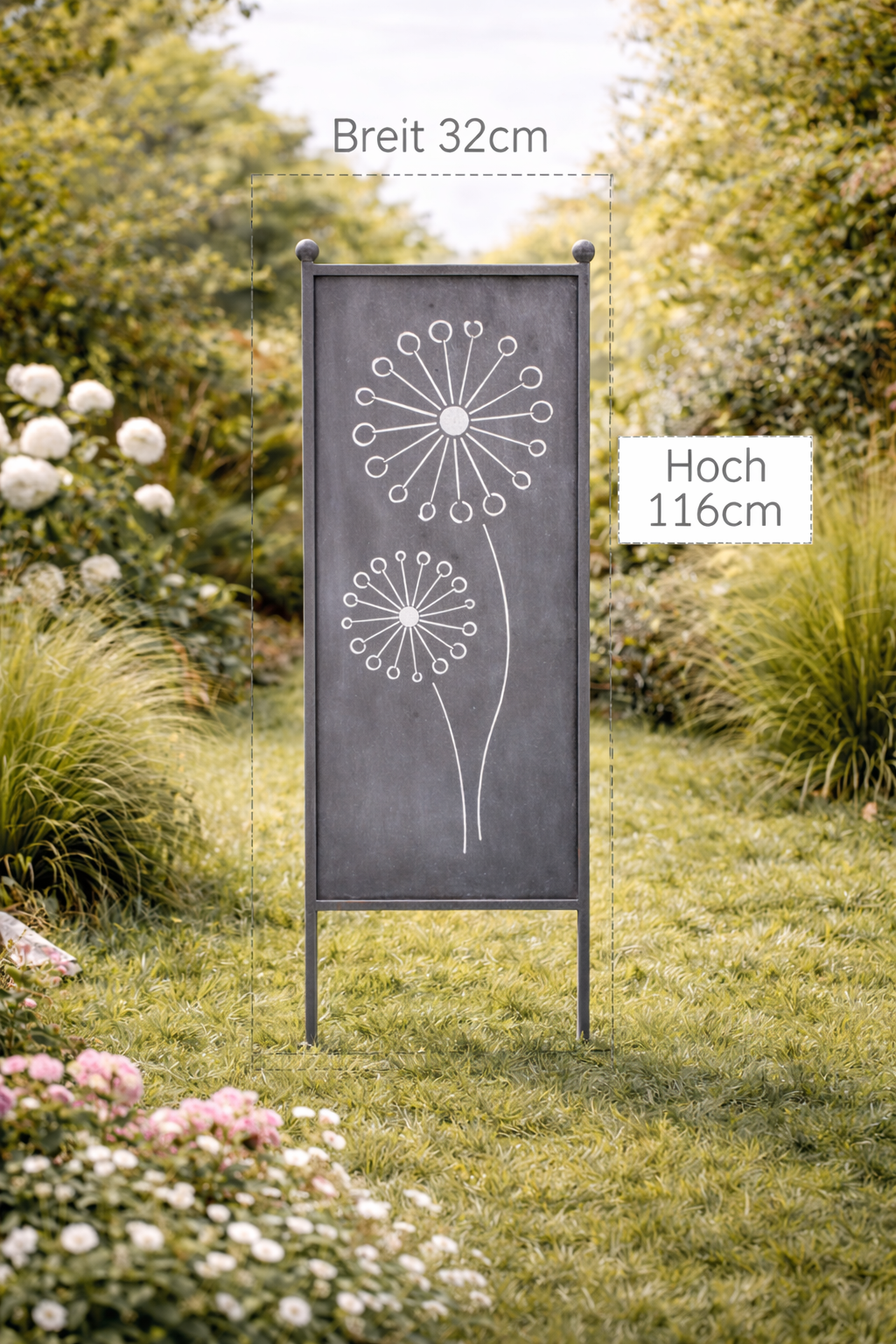 Stele Pusteblume grau Metall in 3 Größen
