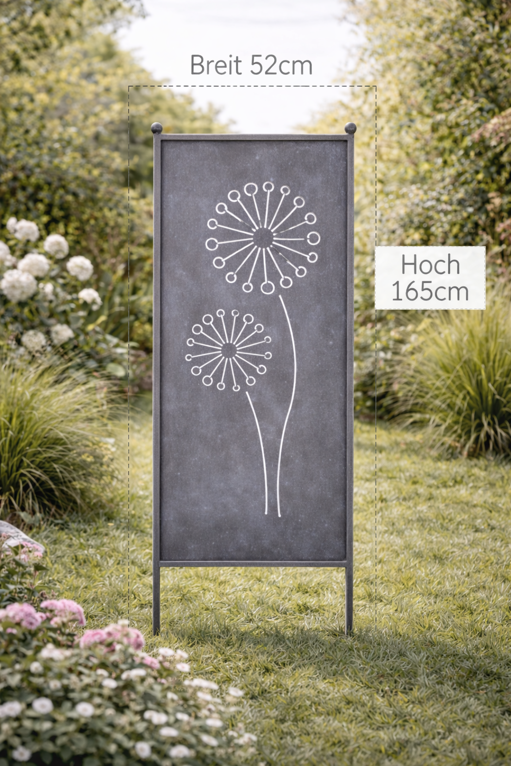 Stele Pusteblume grau Metall in 3 Größen