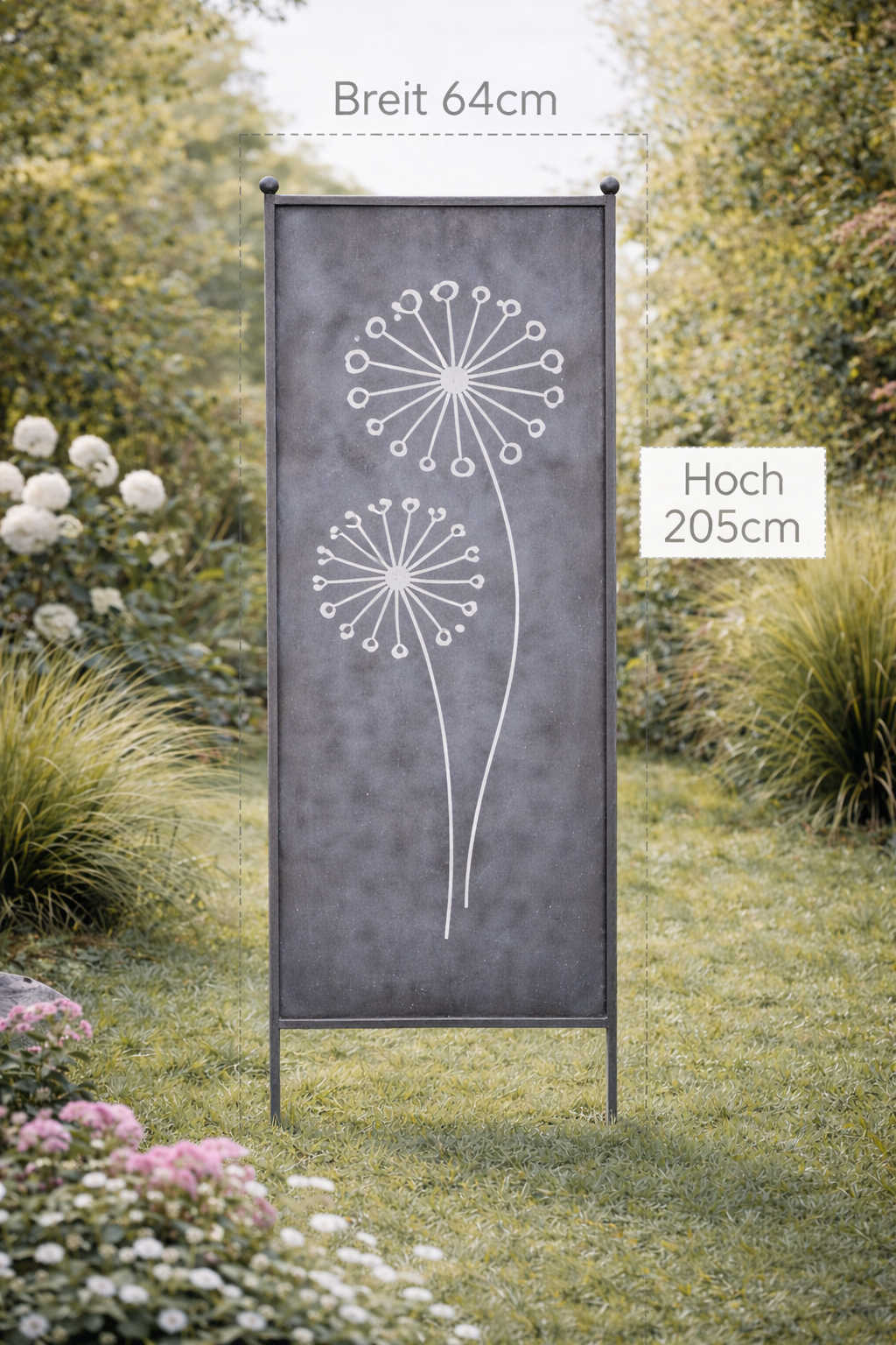Stele Pusteblume grau Metall in 3 Größen
