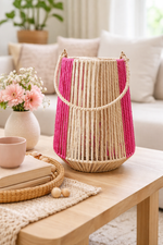 Lade das Bild in den Galerie-Viewer, Laterne mit Glas Einsatz natur/pink H34cm Glas Ø11,5cm H12cm Dekorative Gartenlaterne Tischlaterne für Kerzen Wohn- &amp; Gartendeko
