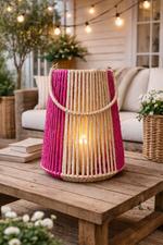 Lade das Bild in den Galerie-Viewer, Laterne mit Glas Einsatz natur/pink H34cm Glas Ø11,5cm H12cm Dekorative Gartenlaterne Tischlaterne für Kerzen Wohn- &amp; Gartendeko
