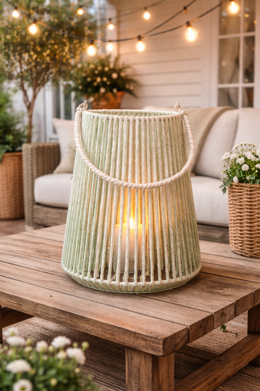 Laterne mit Glas Einsatz natur/grün H34cm Glas Ø11,5cm H12cm Dekorative Gartenlaterne Tischlaterne für Kerzen Wohn- & Gartendeko