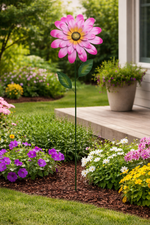 Lade das Bild in den Galerie-Viewer, Dekorativer Gartenstecker „Blume“ – Stilvolle Metall‑Gartendeko in Pink (Ø 37 cm × H 126 cm) Stecker Garten
