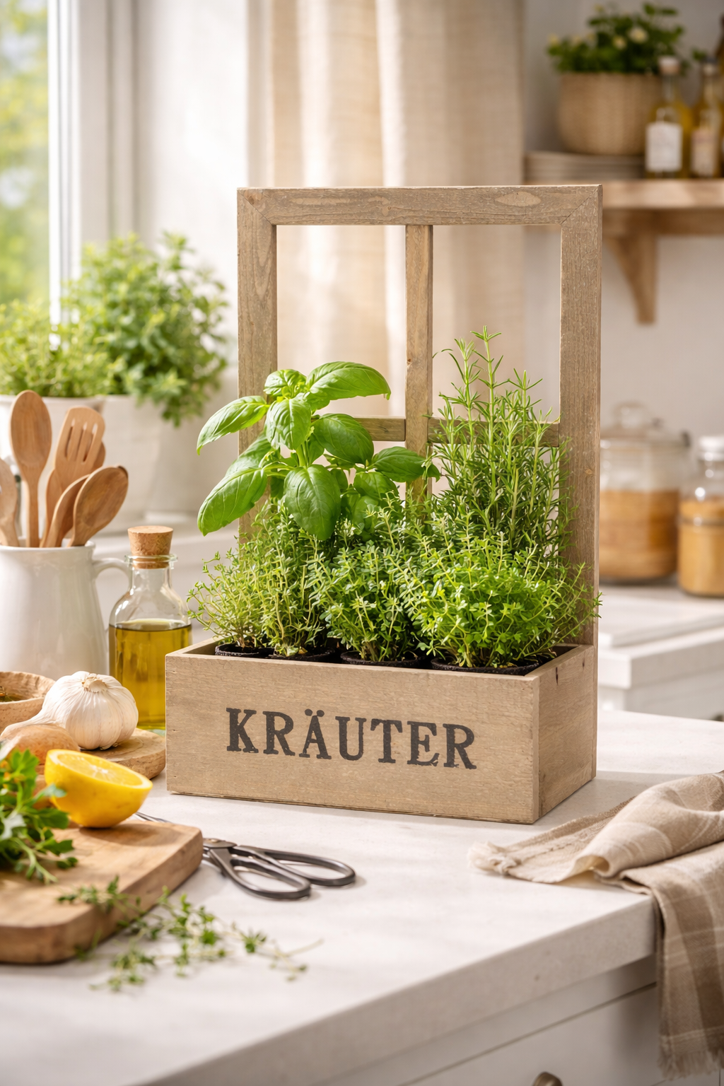 Holz Kräuterkasten Pflanzkasten natur Fenster 29x15cm H57cm