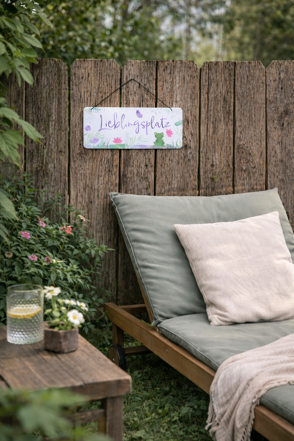Spruchschild "Lieblingsplatz" Schild aus Metall – Geprägt – Dekoschild für Haus & Eingang – ca. 30 x 13 cm Dekoschild Garten