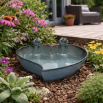 Lade das Bild in den Galerie-Viewer, Vogeltränke aus Porzellan mit Vogel-Figur – petrol – Ø31,5 x 30,5 cm, Höhe 12 cm – nicht frostfest &amp; dekorativ Porzellan Vogelbad Garten
