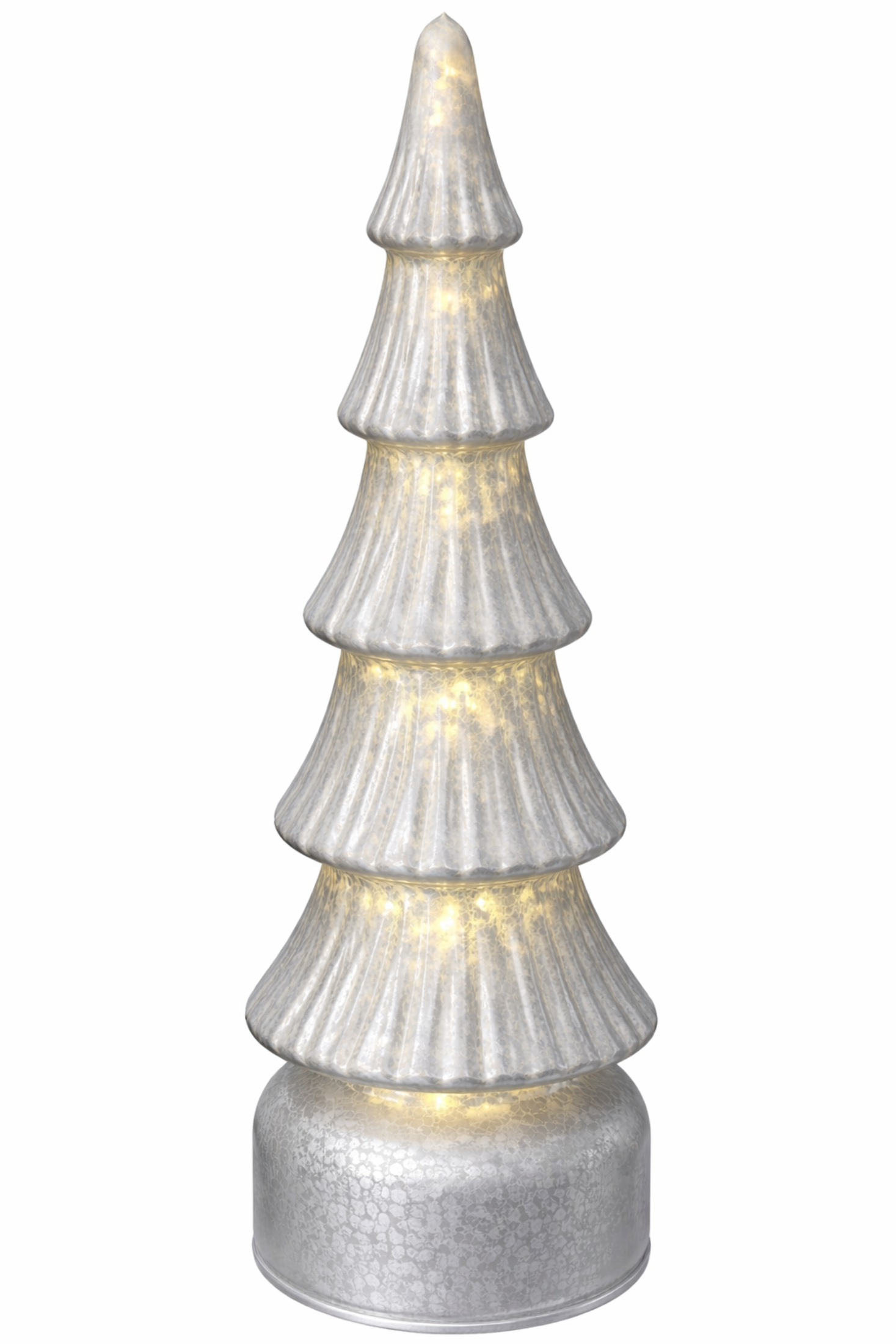 LED Tanne Glas H34cm+H40cm silber 10LED Lichter blinkend drehbare Tannenbaum Weihnachten Tischdeko 2Größen wählbar
