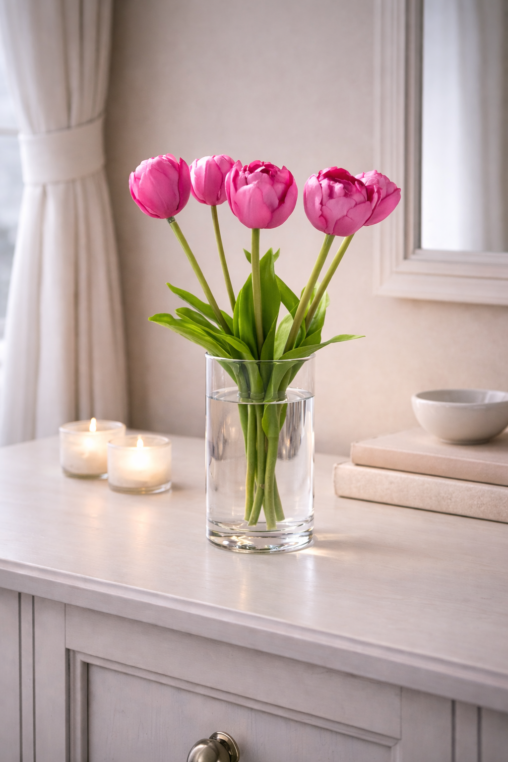 Tulpenbund Real Touch 43cm rosa Paeonientulpen künstliche Blumen 5Blüten