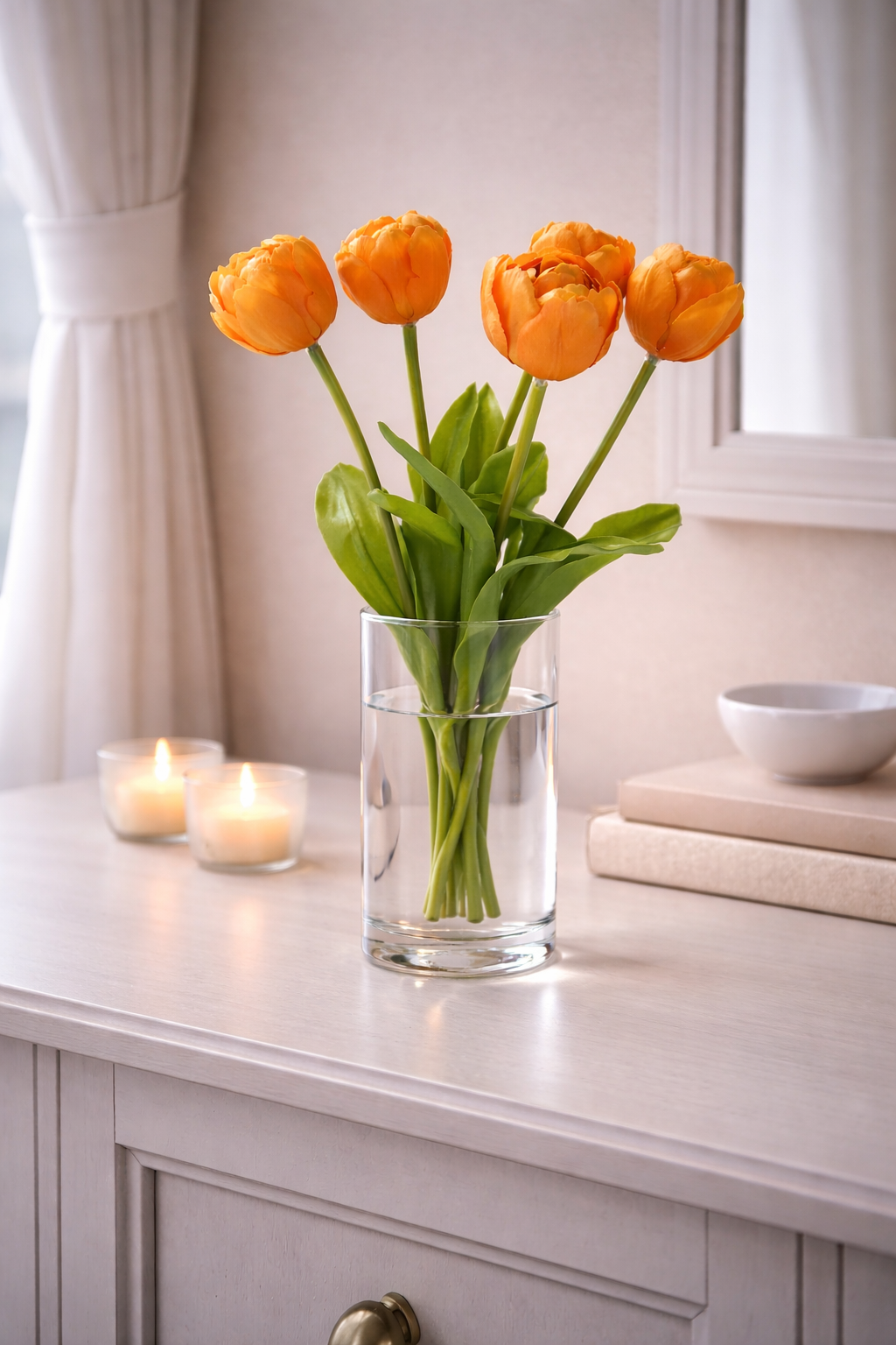 Tulpenbund Real Touch 43cm orange Paeonientulpen künstliche Blumen 5Blüten