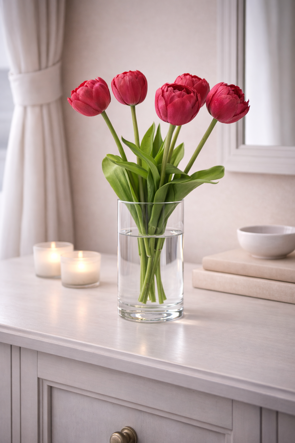 Tulpenbund Real Touch 43cm fuchsia Paeonientulpen künstliche Blumen 5Blüten