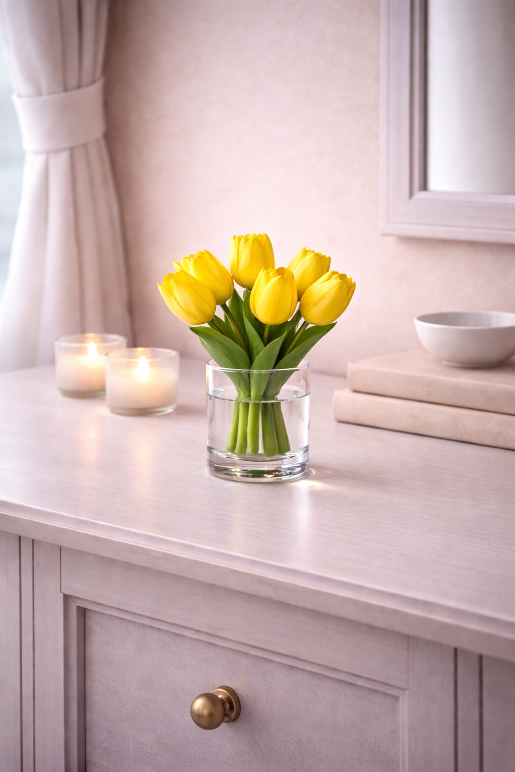 6x Tulpen künstlich mini L19cm Real Touch Kunstblumen gelb Frühling Deko