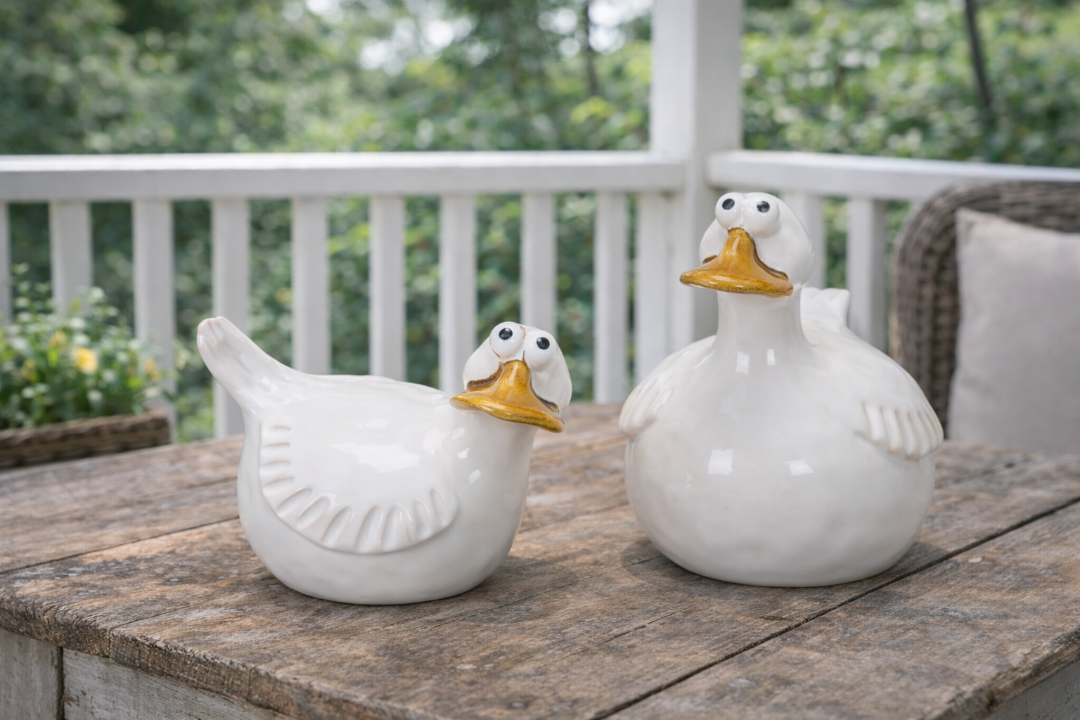 Gans Ente Steingut 2fach sort. weiss Landhaus Skulptur Figur Ø13x9,5cm H11cm