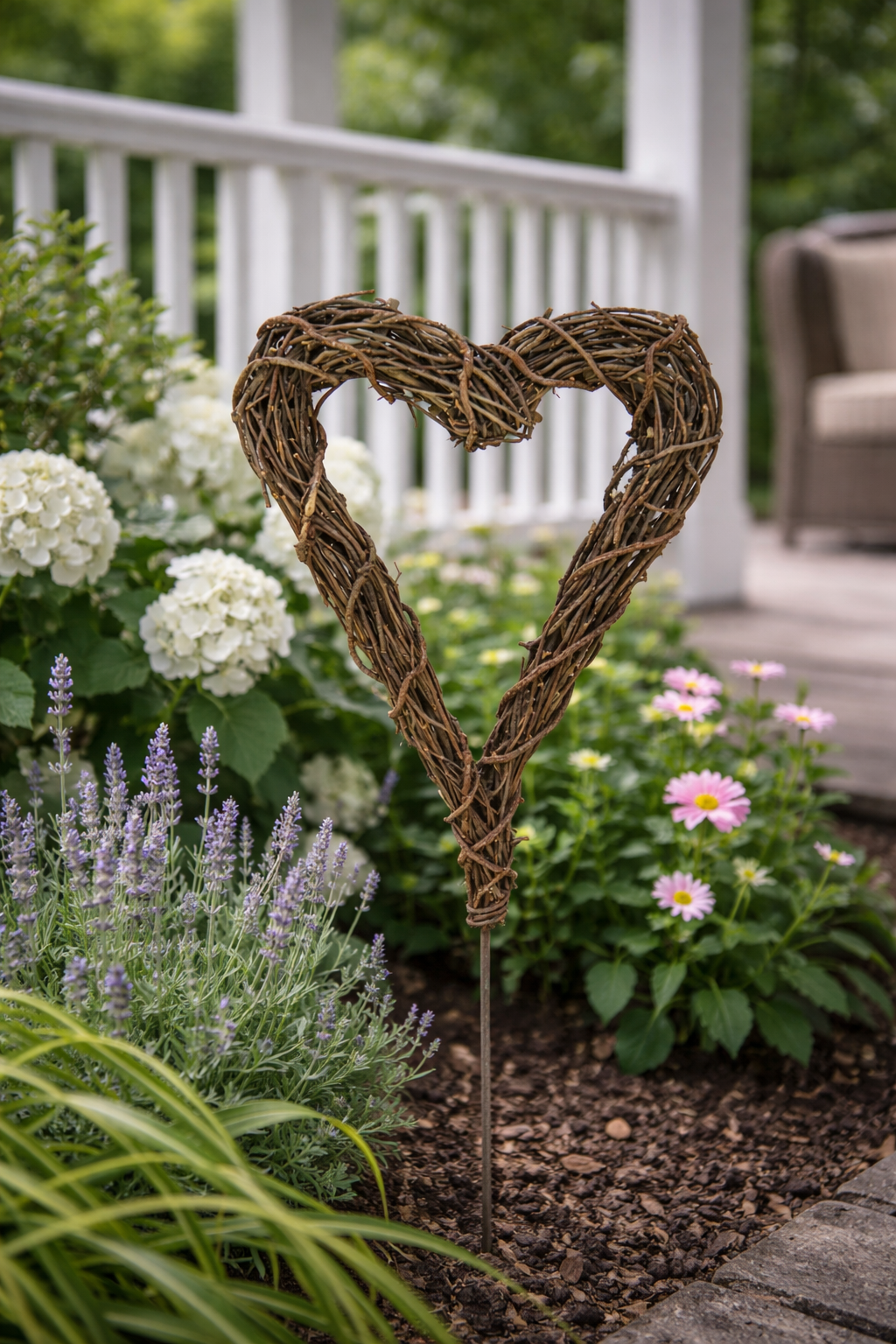 Rebherz Stecker 40 cm breit, 115 cm hoch Deko Herz aus Rebenholz Garten- & Beetstecker Natürliche Gartendekoration für Beet, Veranda & Terrasse