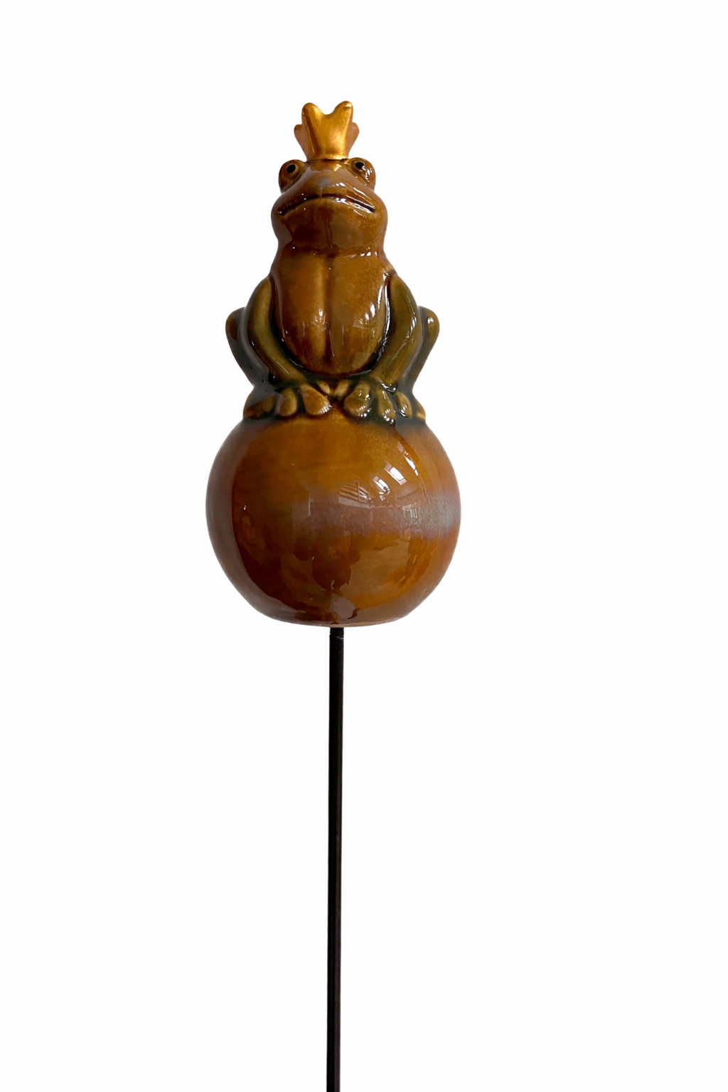 Frosch Keramik auf Kugel Braun-Grün 2erSet Gartenstecker mit Stab ca.60 cm Wetterfest Dekoration für Garten & Blumentopf Stecker