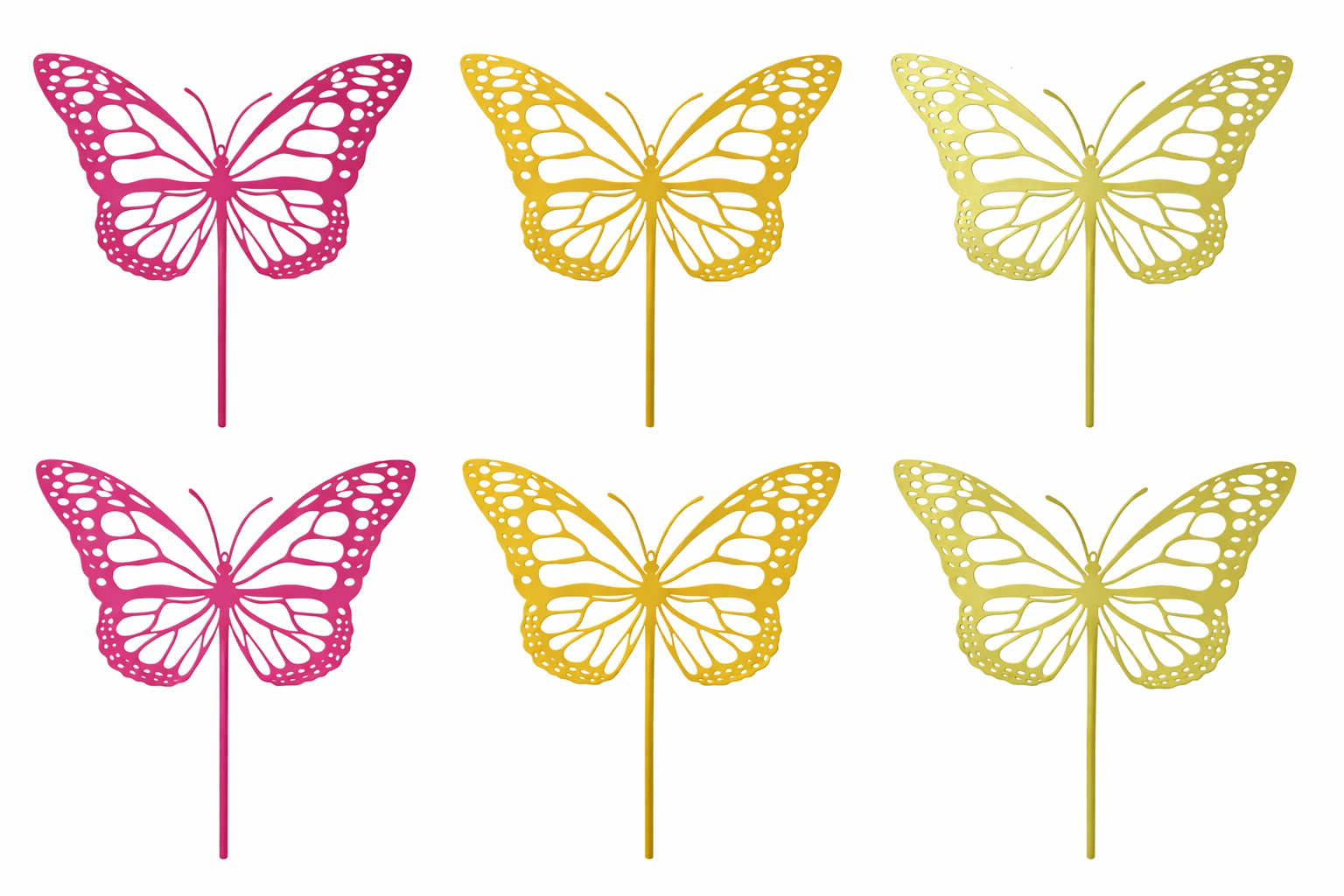 Schmetterling Metall am Stab – 15 cm Schmetterling, Gesamtlänge 60 cm – Gelb, Pink & Zitrone – Dekostecker für Garten & Balkon (farblich sortiert)