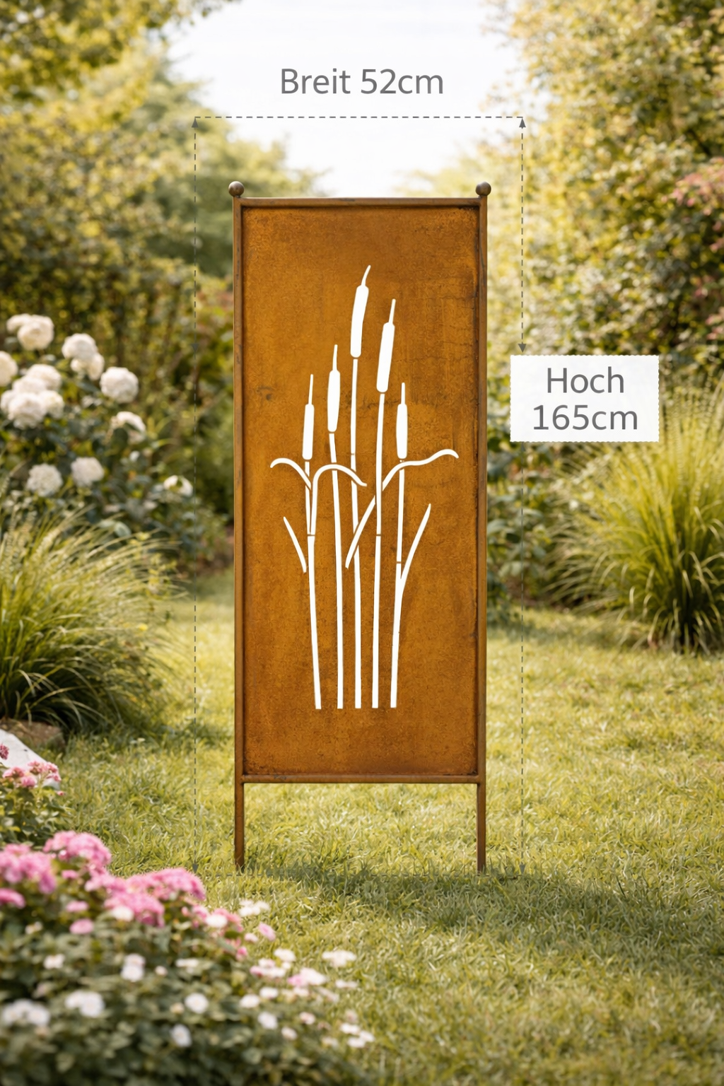 Stele Metall "Schilfkolben" Sichtschutz Edelrost in 3 Größen wählbar