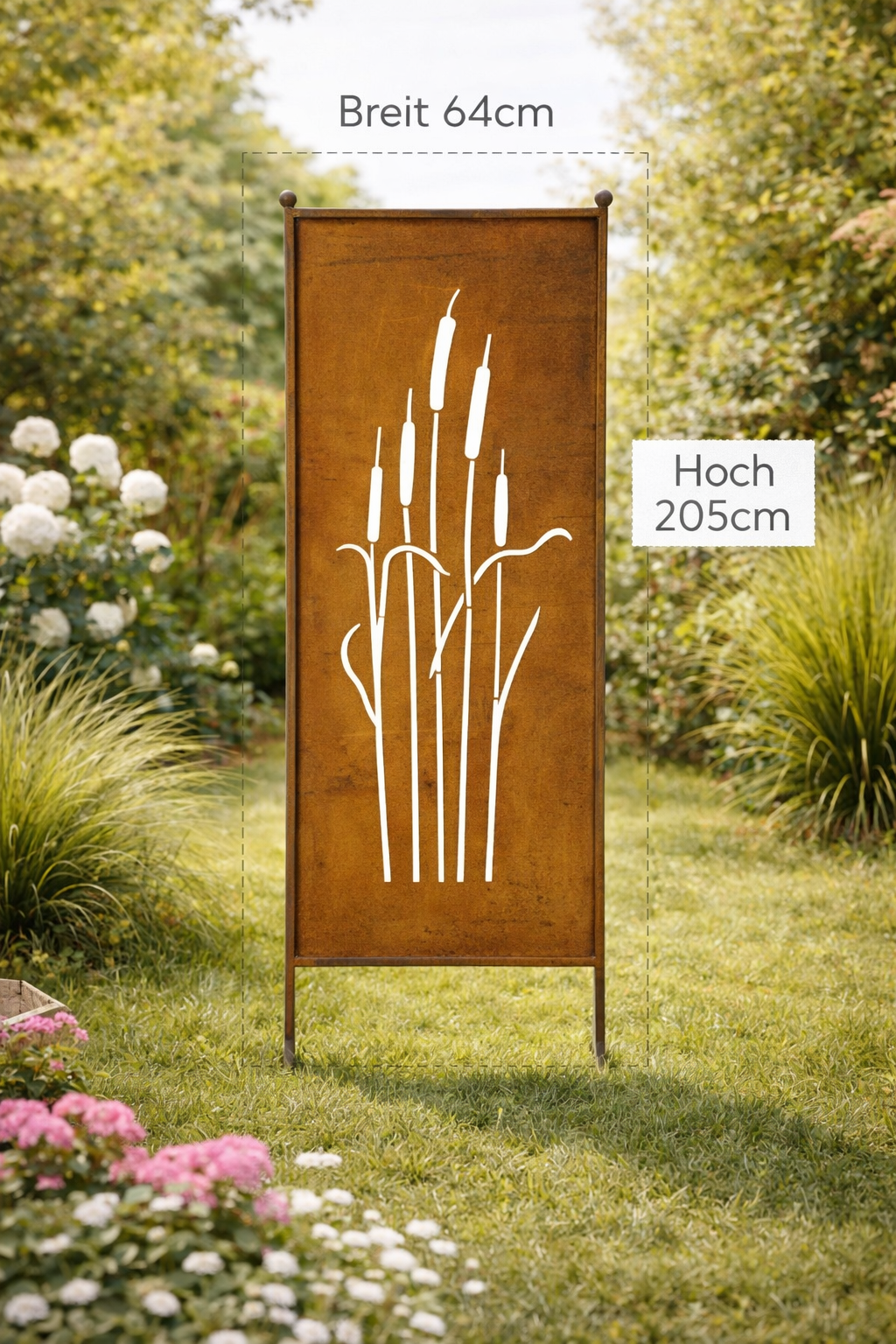 Stele Metall "Schilfkolben" Sichtschutz Edelrost in 3 Größen wählbar