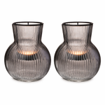 Lade das Bild in den Galerie-Viewer, 2x Windlicht Rillen Glas mit Teelichthaltereinsatz grau Ø11cm H12,5cm
