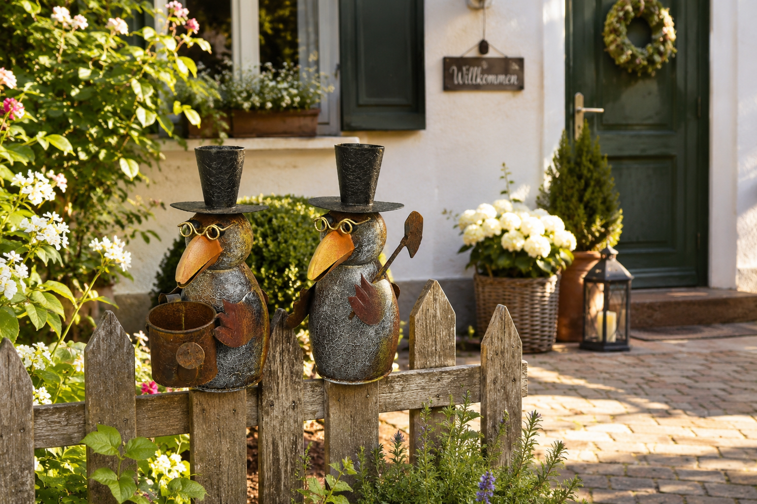 Zaunfigur Zaunhocker Zaunfigur Vogel aus Metall – Dekorativer Gartenstecker in Rostoptik 2fach sort.  16–18x8cm H20cm Garten- und Zaundekoration für Außenbereich