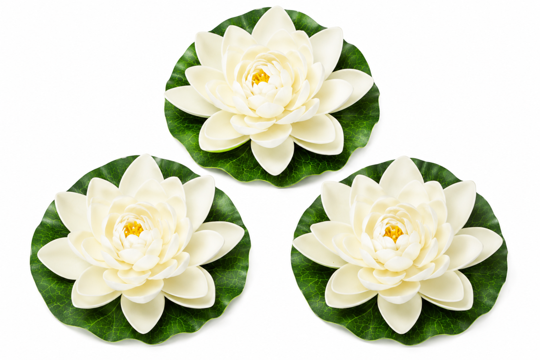 Seerosen Schwimmend 3er Set weiß Ø18cm Dekorative Wasserblumen aus Polyfoam für Teich Gartenteich Brunnen Balkon & Veranda