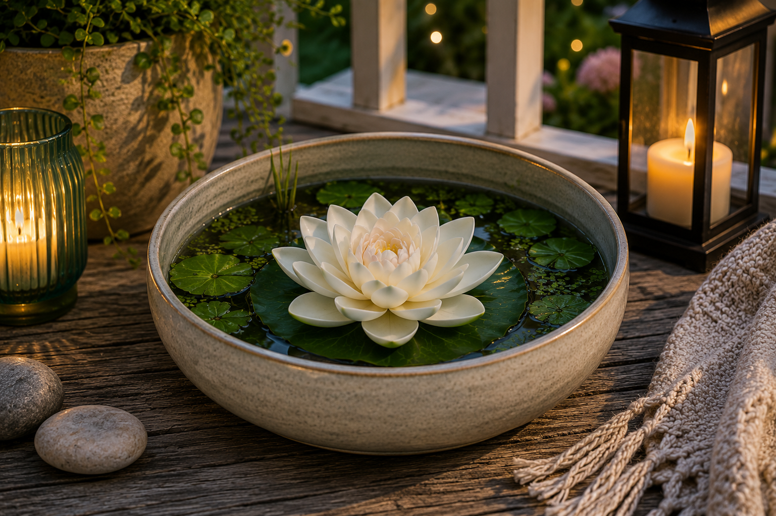 Seerosen Schwimmend 3er Set weiß Ø18cm Dekorative Wasserblumen aus Polyfoam für Teich Gartenteich Brunnen Balkon & Veranda