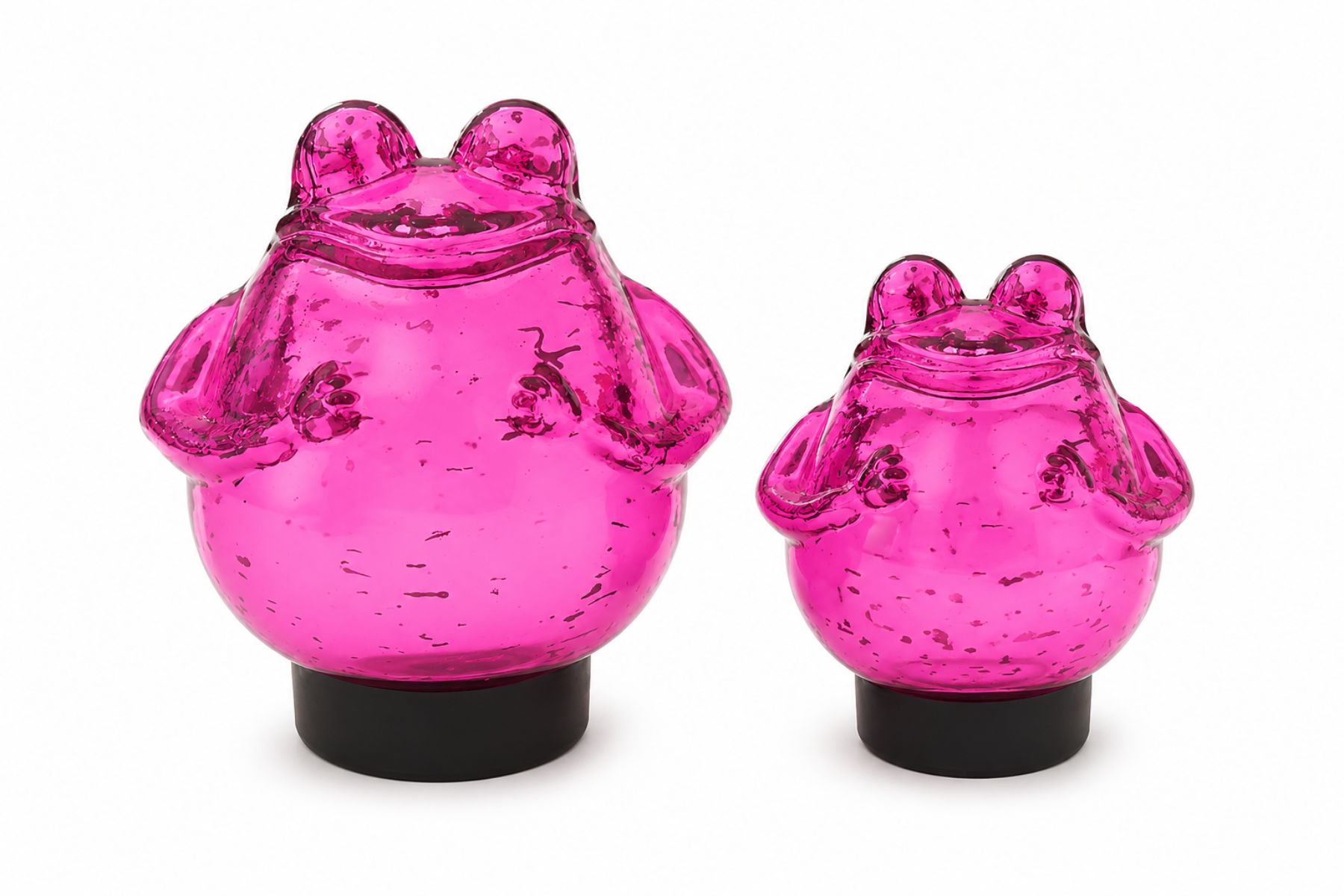 Glasfrosch schwimmend Frosch 2er Set Pink Dekorative Wasserdeko aus Glas 9x10cm & 12x13cm für Teich Wasserschale Brunnen Garten & Veranda