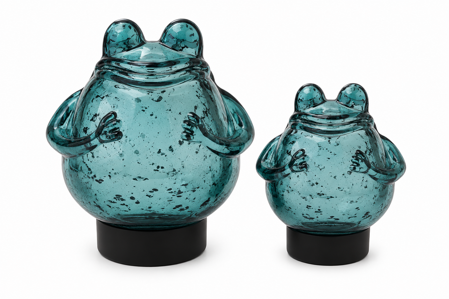 Glasfrosch schwimmend Frosch 2er Set türkis Dekorative Wasserdeko aus Glas 9x10cm & 12x13cm für Teich Wasserschale Brunnen Garten & Veranda
